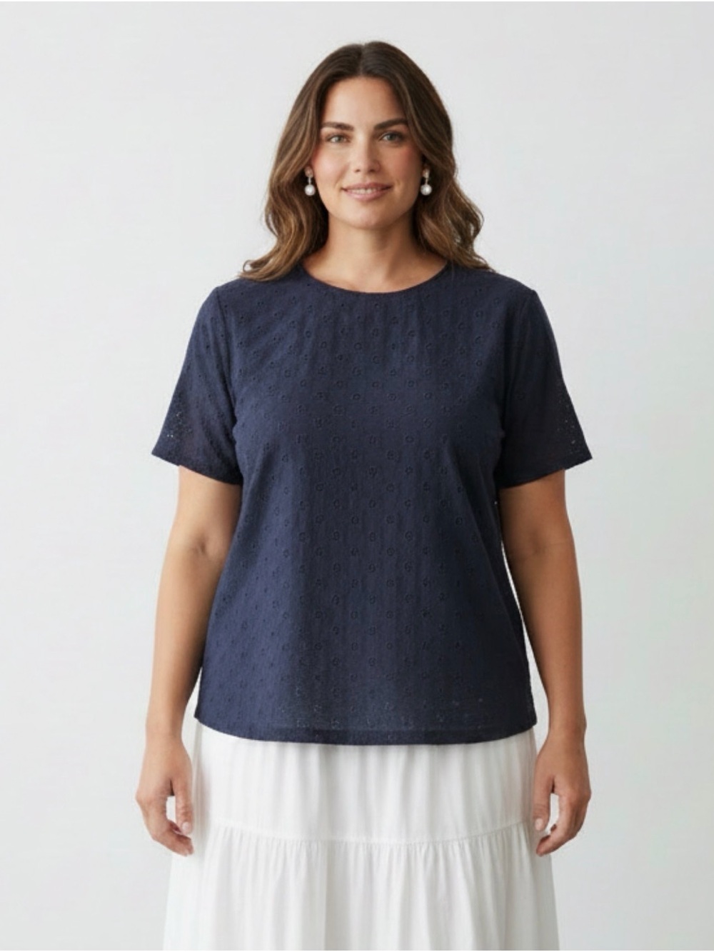 Draper James blue eyelet plus size Classic Eyelet Short-Sleeve Top